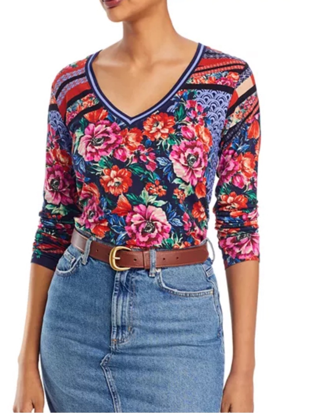 Johnny Was The Janie Long Sleeve V Neck Tee XS